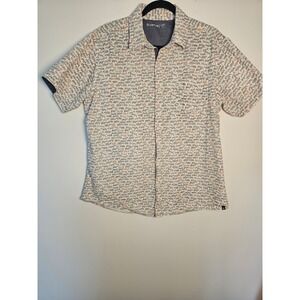 Safari Airwalk Tiger Print Button Down Shirt Men Large White Short Sleeve Cotton